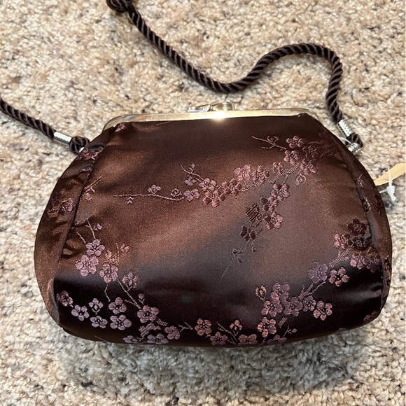 Express Handbags - Express NWT chocolate colored formal small satin bag with rope shoulder strap